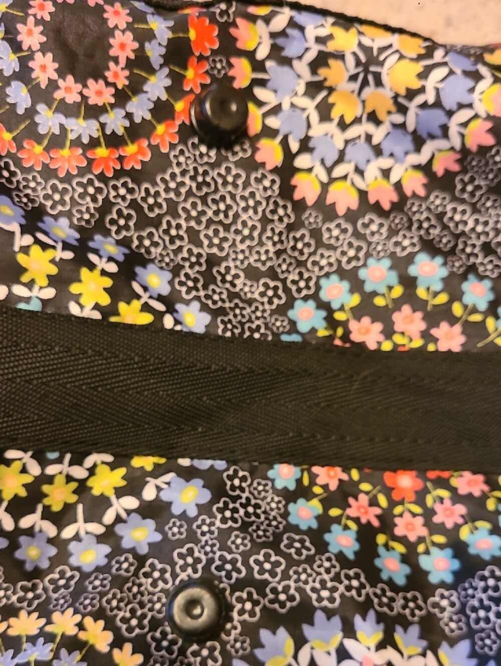 In Stitches Floral Pattern Black Travel Duffle Bag With Matching Small Pouch - Picture 6 of 7